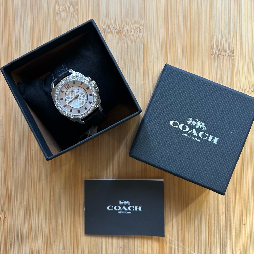 Coach Boyfriend Watch With 34m Silver Face & Black Textured Leather Band - Picture 10 of 10